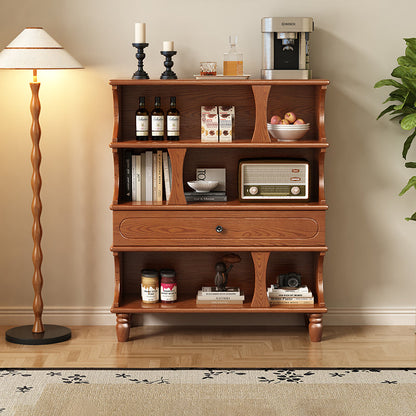Traditional French Ash Wood Roman Column Rectangular Storage Cabinet 4-Tier For Living Room