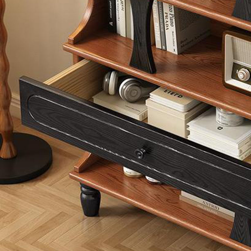 Traditional French Ash Wood Roman Column Rectangular Storage Cabinet 4-Tier For Living Room