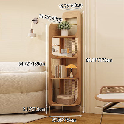 Traditional Chinese Bamboo Rattan Stainless Steel Right Angle Square Arched Storage Shelf 4-Tier For Living Room