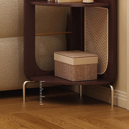 Traditional Chinese Bamboo Rattan Stainless Steel Right Angle Square Arched Storage Shelf 4-Tier For Living Room