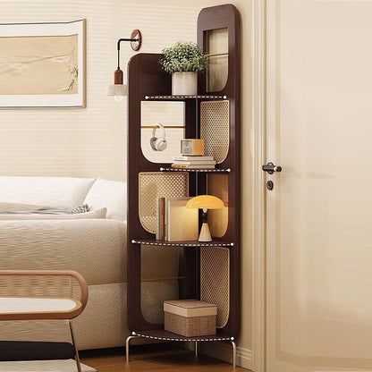 Traditional Chinese Bamboo Rattan Stainless Steel Right Angle Square Arched Storage Shelf 4-Tier For Living Room