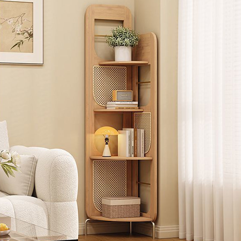 Traditional Chinese Bamboo Rattan Stainless Steel Right Angle Square Arched Storage Shelf 4-Tier For Living Room