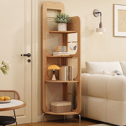 Traditional Chinese Bamboo Rattan Stainless Steel Right Angle Square Arched Storage Shelf 4-Tier For Living Room
