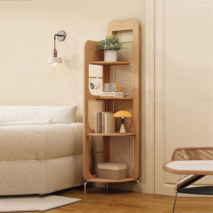 Traditional Chinese Bamboo Rattan Stainless Steel Right Angle Square Arched Storage Shelf 4-Tier For Living Room