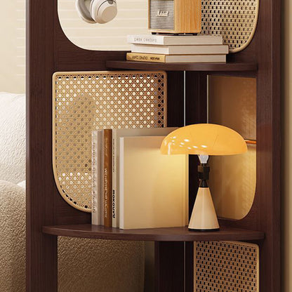 Traditional Chinese Bamboo Rattan Stainless Steel Right Angle Square Arched Storage Shelf 4-Tier For Living Room