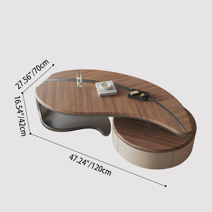 Traditional Chinese Stainless Steel Solid Wood Multi-Layer Board Leaf-Shaped Round Coffee Table 2 Tier For Living Room