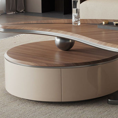 Traditional Chinese Stainless Steel Solid Wood Multi-Layer Board Leaf-Shaped Round Coffee Table 2 Tier For Living Room