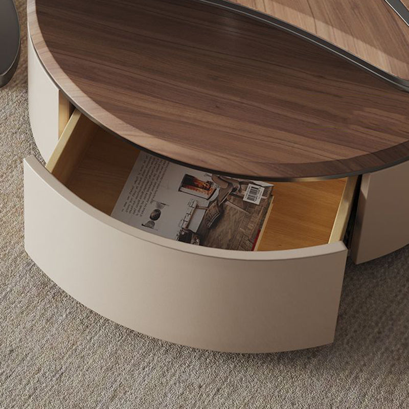 Traditional Chinese Stainless Steel Solid Wood Multi-Layer Board Leaf-Shaped Round Coffee Table 2 Tier For Living Room