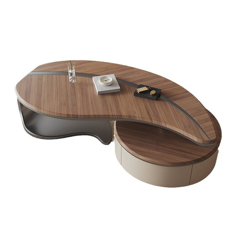 Traditional Chinese Stainless Steel Solid Wood Multi-Layer Board Leaf-Shaped Round Coffee Table 2 Tier For Living Room