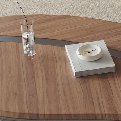 Traditional Chinese Stainless Steel Solid Wood Multi-Layer Board Leaf-Shaped Round Coffee Table 2 Tier For Living Room