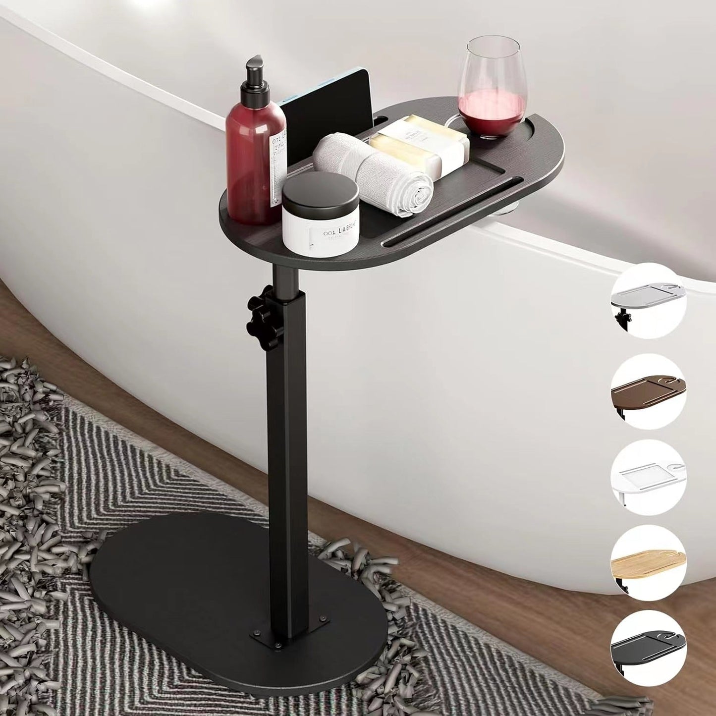 Traditional Chinese Bamboo Iron Adjustable Oval Side Table 1 Tier For Living Room
