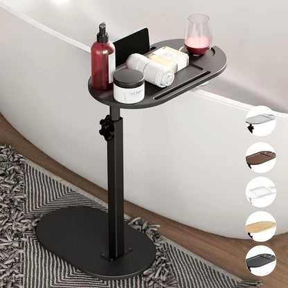 Traditional Chinese Bamboo Iron Adjustable Oval Side Table 1 Tier For Living Room