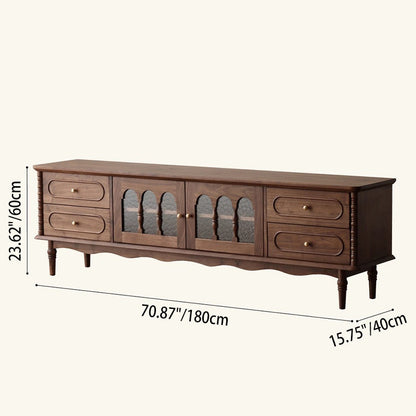 Traditional French Black Walnut Wood Curved Rectangular TV Stand With 4 Drawers For Living Room