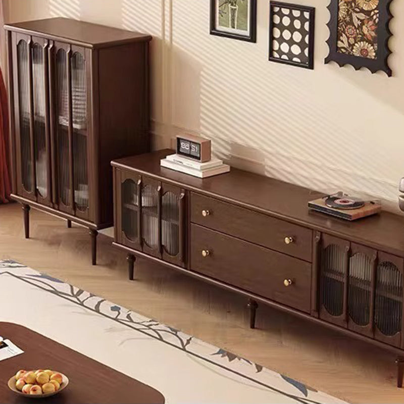 Traditional Vintage Rubber Wood Veneer Glass Elongated Oval Coffee Table With 2 Drawers For Living Room