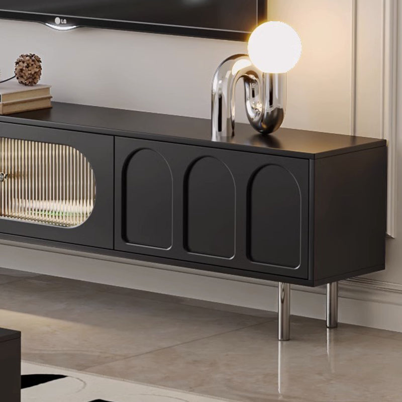 Traditional French Engineered Wood Stainless Steel Glass Cylindrical Rectangular TV Stand With 2 Drawers For Living Room