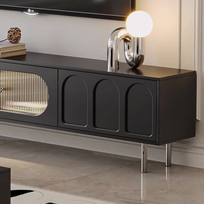 Traditional French Engineered Wood Stainless Steel Glass Cylindrical Rectangular TV Stand With 2 Drawers For Living Room