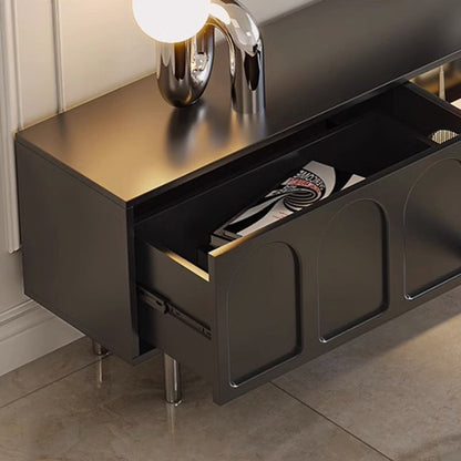 Traditional French Engineered Wood Stainless Steel Glass Cylindrical Rectangular TV Stand With 2 Drawers For Living Room