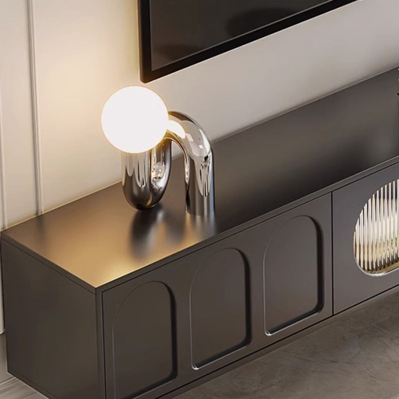 Traditional French Engineered Wood Stainless Steel Glass Cylindrical Rectangular TV Stand With 2 Drawers For Living Room