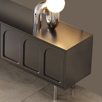 Traditional French Engineered Wood Stainless Steel Glass Cylindrical Rectangular TV Stand With 2 Drawers For Living Room