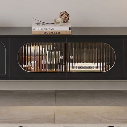 Traditional French Engineered Wood Stainless Steel Glass Cylindrical Rectangular TV Stand With 2 Drawers For Living Room