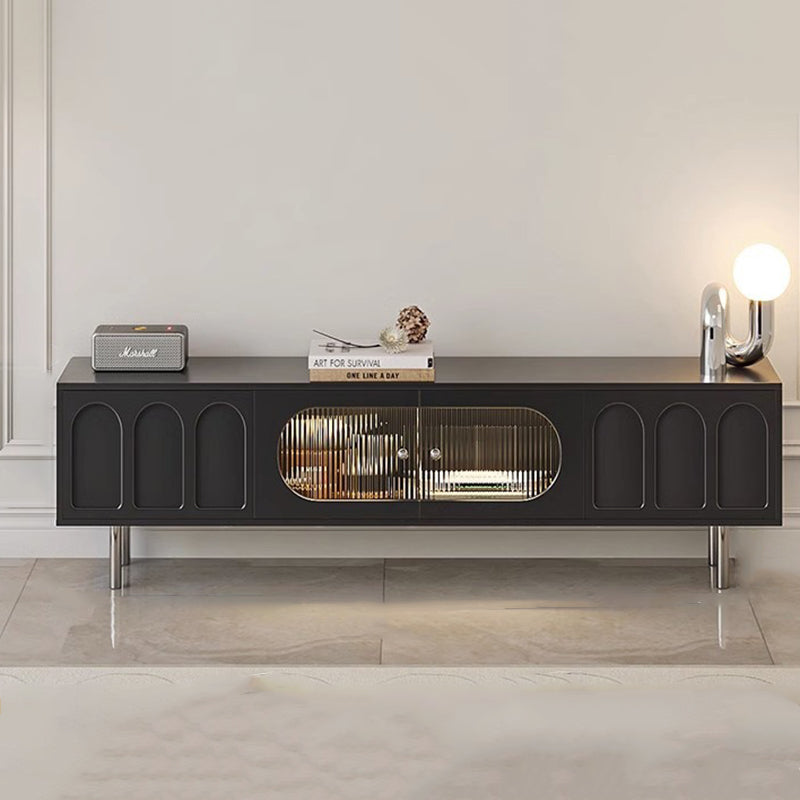 Traditional French Engineered Wood Stainless Steel Glass Cylindrical Rectangular TV Stand With 2 Drawers For Living Room