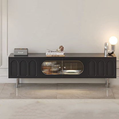 Traditional French Engineered Wood Stainless Steel Glass Cylindrical Rectangular TV Stand With 2 Drawers For Living Room
