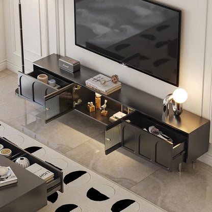 Traditional French Engineered Wood Stainless Steel Glass Cylindrical Rectangular TV Stand With 2 Drawers For Living Room