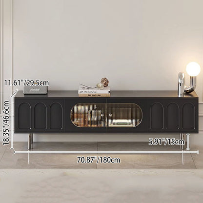 Traditional French Engineered Wood Stainless Steel Glass Cylindrical Rectangular TV Stand With 2 Drawers For Living Room