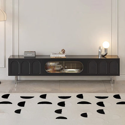 Traditional French Engineered Wood Stainless Steel Glass Cylindrical Rectangular TV Stand With 2 Drawers For Living Room