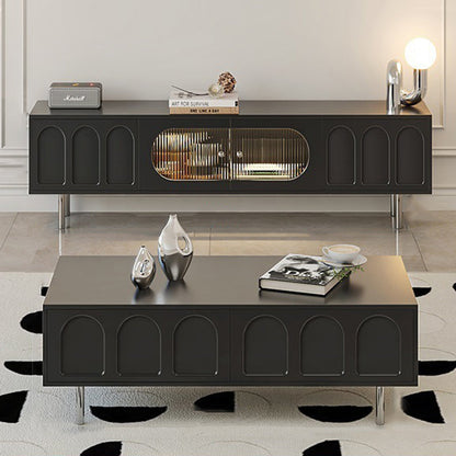 Traditional French Engineered Wood Stainless Steel Glass Cylindrical Rectangular TV Stand With 2 Drawers For Living Room