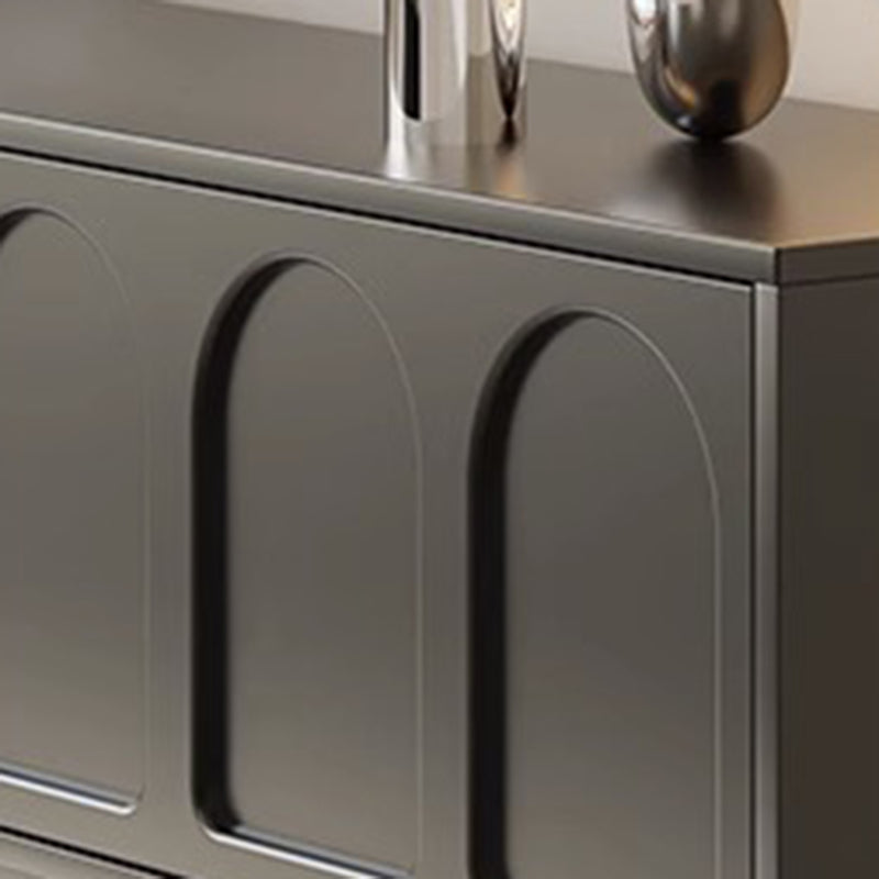 Traditional French Engineered Wood Stainless Steel Glass Cylindrical Rectangular TV Stand With 2 Drawers For Living Room