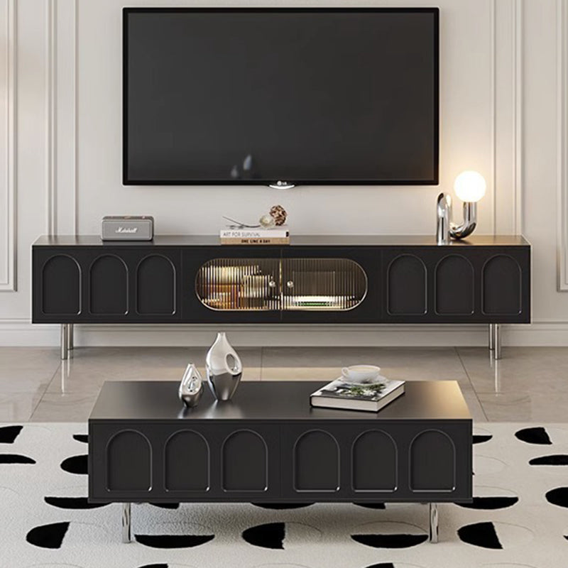Traditional French Engineered Wood Stainless Steel Glass Cylindrical Rectangular TV Stand With 2 Drawers For Living Room