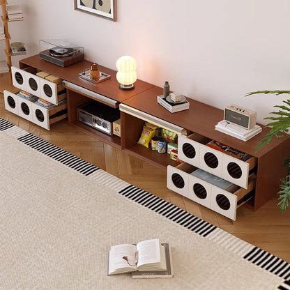 Traditional French Pine Wood Solid Wood Multi-Layer Board Glass Rectangular Round TV Stand With 2 Drawers For Living Room