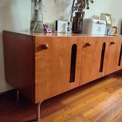 Traditional Vintage Pine Wood Solid Wood Multi-Layer Board Curved Rectangular TV Stand With 4 Storage For Living Room