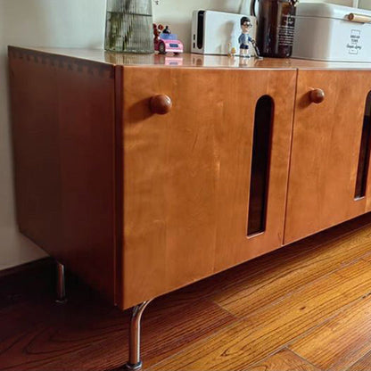 Traditional Vintage Pine Wood Solid Wood Multi-Layer Board Curved Rectangular TV Stand With 4 Storage For Living Room