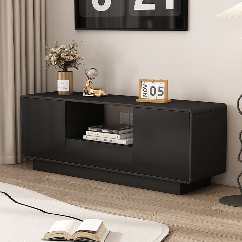 Modern Minimalist Eco Board Solid Wood Multi-Layer Board Rounded Rectangular TV Stand with 2 Storage for Living Room