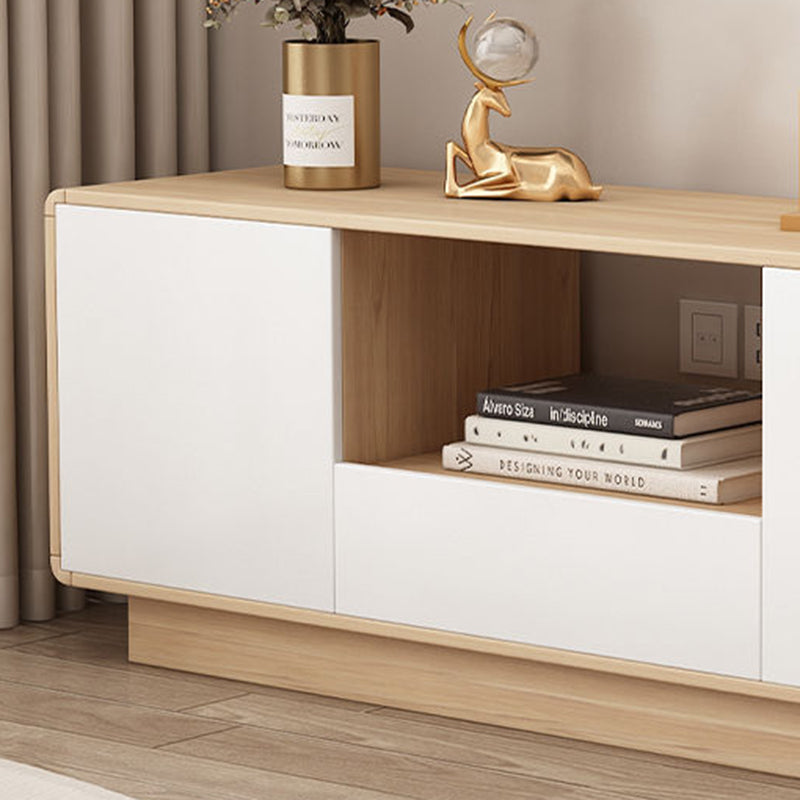 Modern Minimalist Eco Board Solid Wood Multi-Layer Board Rounded Rectangular TV Stand with 2 Storage for Living Room