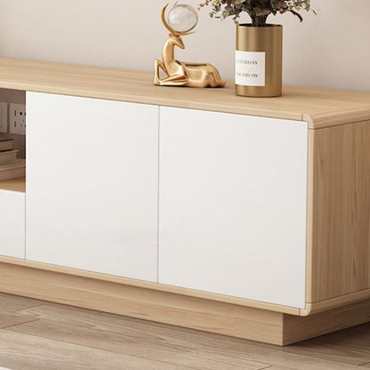 Modern Minimalist Eco Board Solid Wood Multi-Layer Board Rounded Rectangular TV Stand with 2 Storage for Living Room