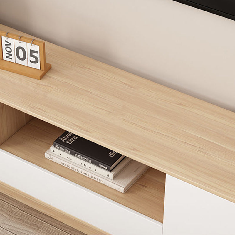 Modern Minimalist Eco Board Solid Wood Multi-Layer Board Rounded Rectangular TV Stand with 2 Storage for Living Room