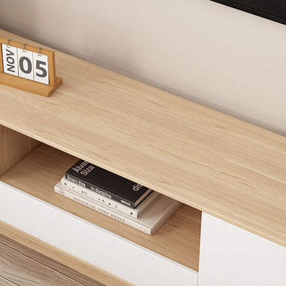 Modern Minimalist Eco Board Solid Wood Multi-Layer Board Rounded Rectangular TV Stand with 2 Storage for Living Room