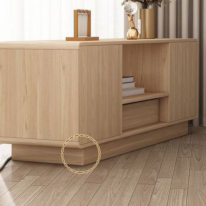 Modern Minimalist Eco Board Solid Wood Multi-Layer Board Rounded Rectangular TV Stand with 2 Storage for Living Room
