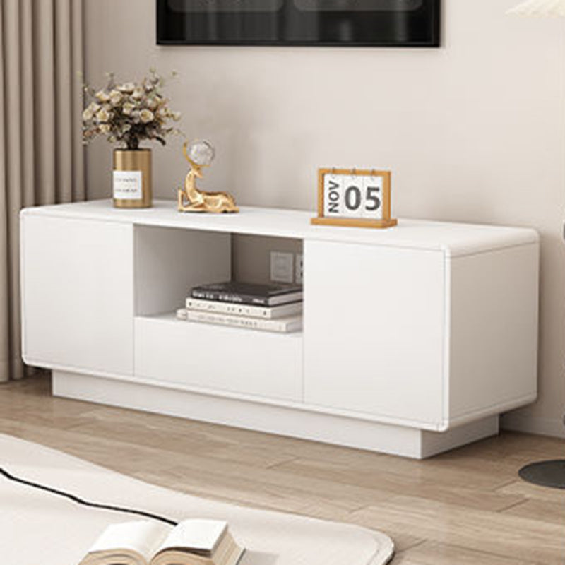 Modern Minimalist Eco Board Solid Wood Multi-Layer Board Rounded Rectangular TV Stand with 2 Storage for Living Room