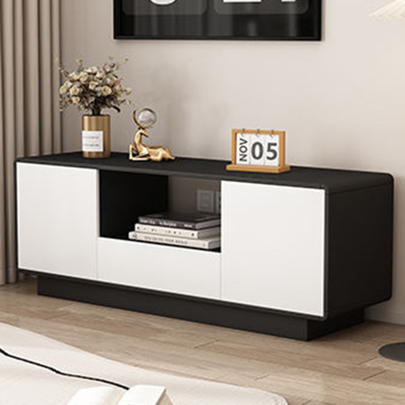 Modern Minimalist Eco Board Solid Wood Multi-Layer Board Rounded Rectangular TV Stand with 2 Storage for Living Room