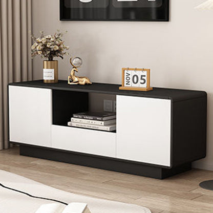 Modern Minimalist Eco Board Solid Wood Multi-Layer Board Rounded Rectangular TV Stand with 2 Storage for Living Room