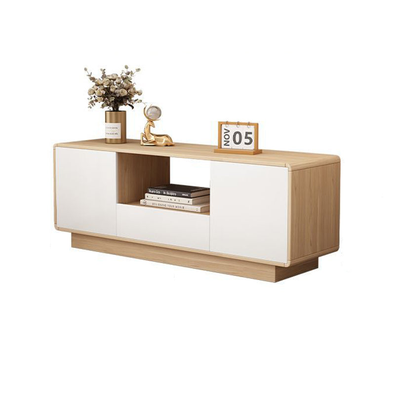 Modern Minimalist Eco Board Solid Wood Multi-Layer Board Rounded Rectangular TV Stand with 2 Storage for Living Room