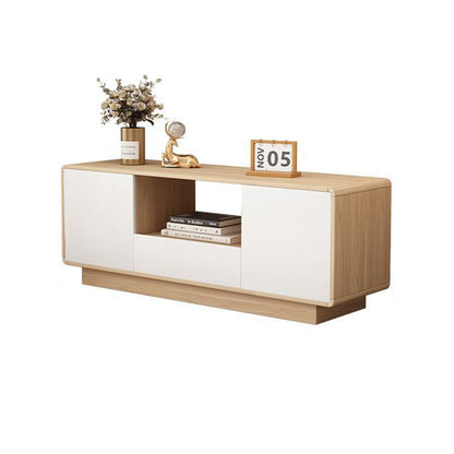Modern Minimalist Eco Board Solid Wood Multi-Layer Board Rounded Rectangular TV Stand with 2 Storage for Living Room