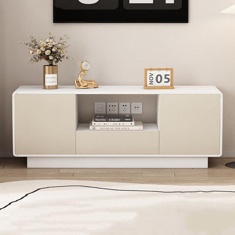 Modern Minimalist Eco Board Solid Wood Multi-Layer Board Rounded Rectangular TV Stand with 2 Storage for Living Room