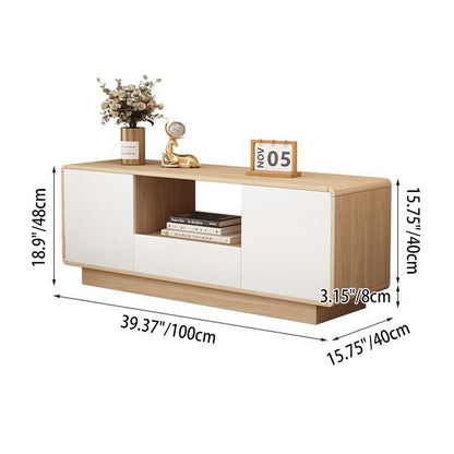 Modern Minimalist Eco Board Solid Wood Multi-Layer Board Rounded Rectangular TV Stand with 2 Storage for Living Room