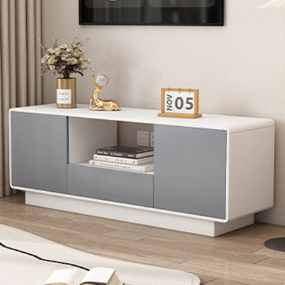 Modern Minimalist Eco Board Solid Wood Multi-Layer Board Rounded Rectangular TV Stand with 2 Storage for Living Room