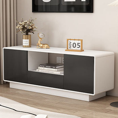 Modern Minimalist Eco Board Solid Wood Multi-Layer Board Rounded Rectangular TV Stand with 2 Storage for Living Room